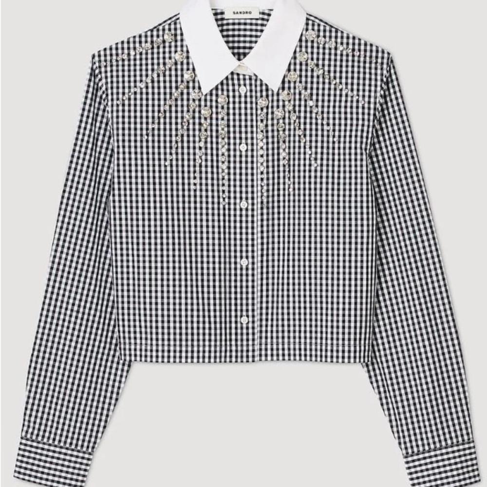 Sandro Rockfall Gingham-Check Gem Embellished Shi… - image 1